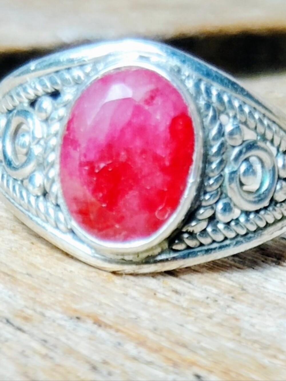 Sterling Silver Ring with Faceted Ruby Size 8